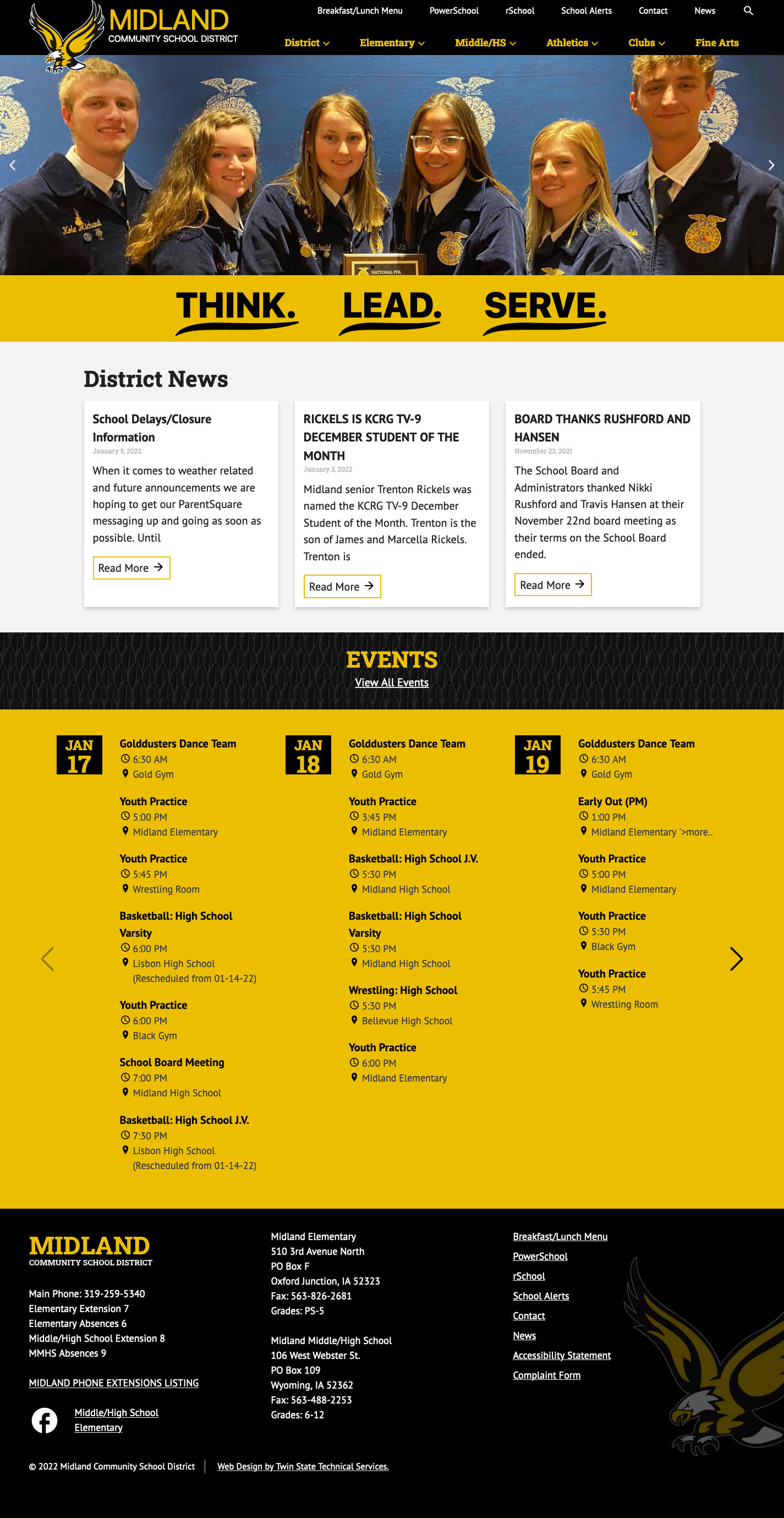 Desktop screenshot of a yellow-themed school website.