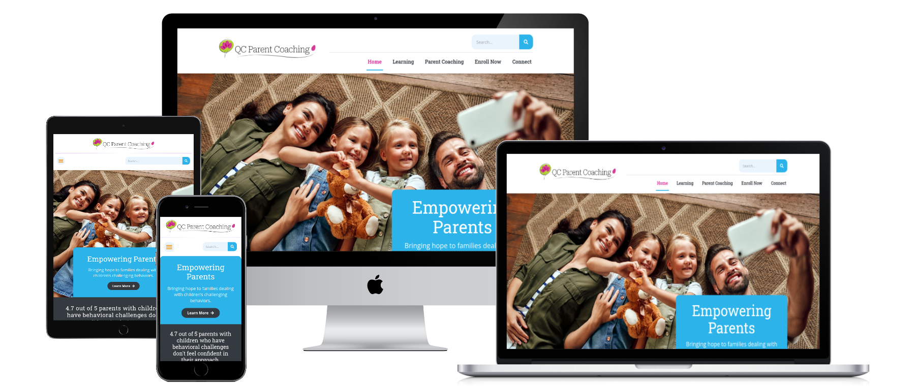 QC Parent Coaching website shown on multiple devices