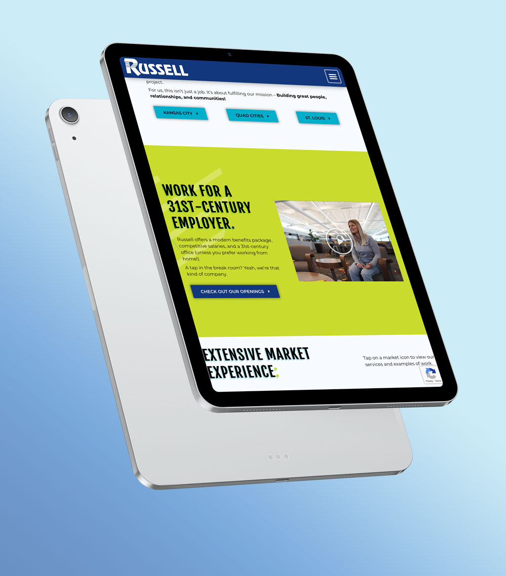 Russell home page on a tablet.
