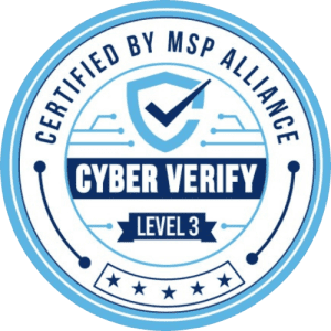 Cyber Verify Level 3 badge from Twin State Technical Services, showcasing cybersecurity certification by MSP Alliance, emphasizing trusted IT security and compliance.
