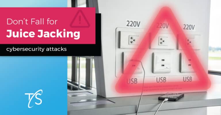 Unauthorized power outlet with multiple USB ports showing a red warning triangle, highlighting cybersecurity threats of juice jacking and cyberattacks.