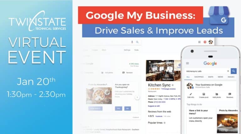 High-quality virtual event promotion for Twin State Technical Services focusing on Google My Business optimization and digital marketing.