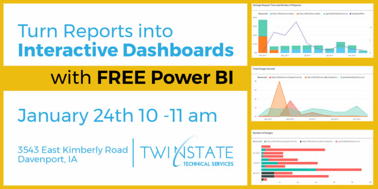 Turn reports into interactive dashboards with free power bi, technical services, data visualization, analytics, network monitoring, IT support, cybersecurity, TWT State.