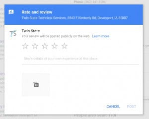 Step 5 in Posting a Google Review: Fill out your review