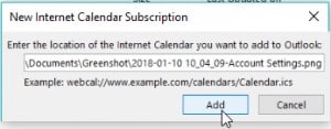 New Internet Calendar Subscription