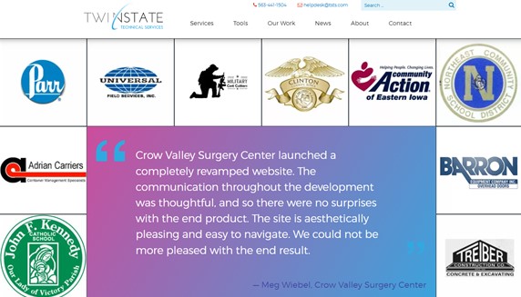 Twin State Technical Services logo and client project showcase at https://www.tsts.com.