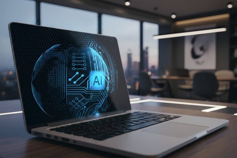 AI computer running copilot in modern office